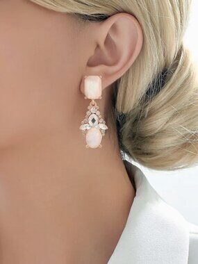 NEW Elegant Cream Rococo Cabochon and Crystal Drop Earrings